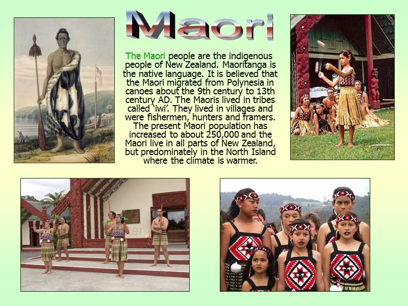 The Maori people are the indigenous people of New Zealand. Maoritanga is the native